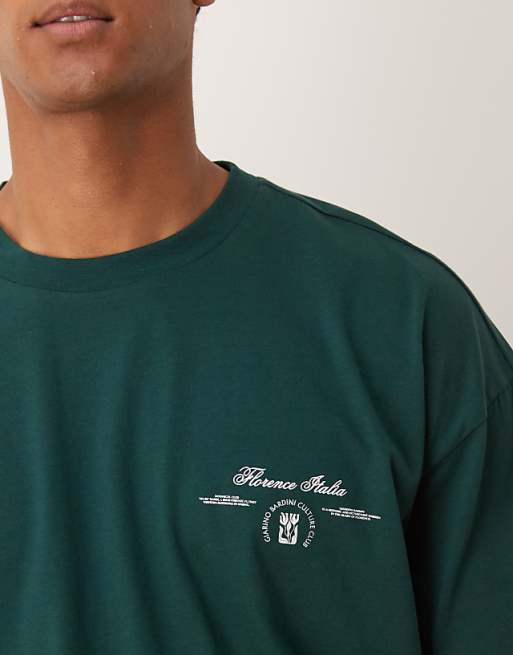 ASOS DESIGN Boxy Oversized Heavyweight T-shirt With Leaf Print In Green
