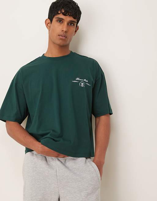 ASOS DESIGN Boxy Oversized Heavyweight T-shirt With Leaf Print In Green