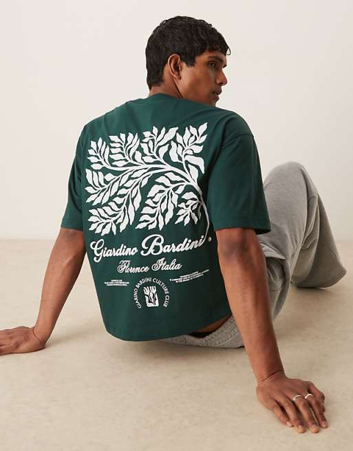 ASOS DESIGN boxy oversized heavyweight t-shirt with leaf print in green