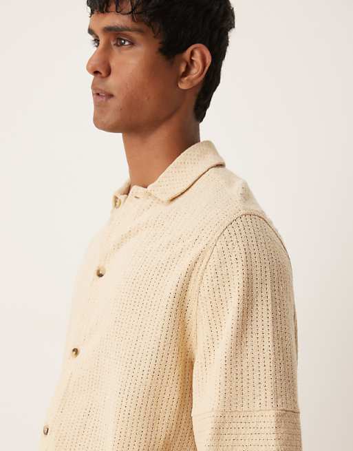 ASOS DESIGN Boxy Oversized Knitted Shirt In Stone