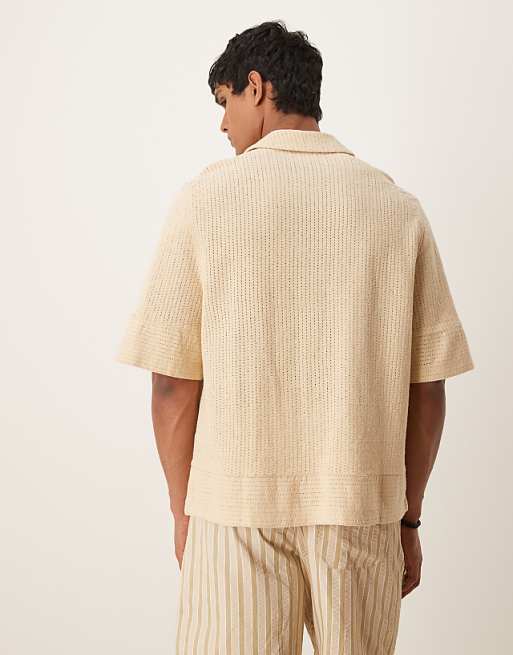 ASOS DESIGN Boxy Oversized Knitted Shirt In Stone