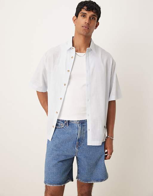 ASOS DESIGN Boxy Oversized Linen Look Shirt In Light Blue