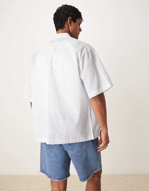 ASOS DESIGN Boxy Oversized Linen Look Shirt In Light Blue