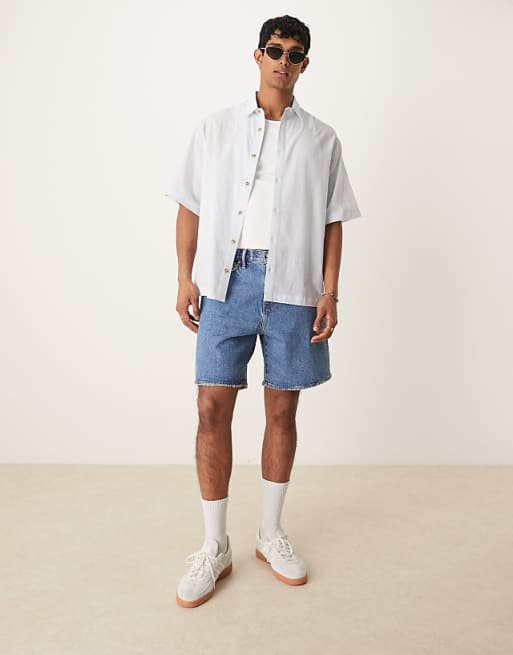 ASOS DESIGN boxy oversized linen look shirt in light blue