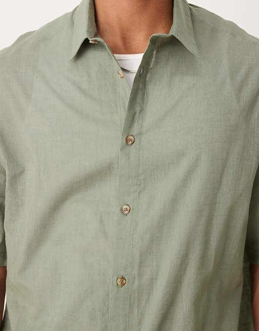 ASOS DESIGN Boxy Oversized Linen Look Shirt In Sage Green