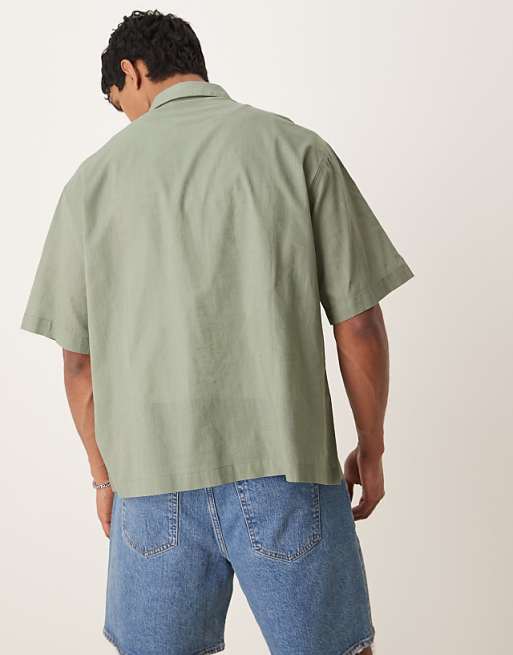 ASOS DESIGN Boxy Oversized Linen Look Shirt In Sage Green