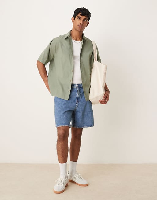 ASOS DESIGN Boxy Oversized Linen Look Shirt In Sage Green