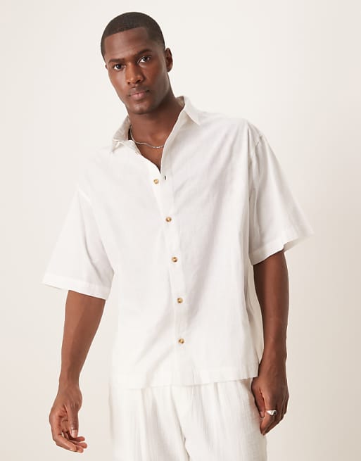 ASOS DESIGN Boxy Oversized Linen Look Shirt In White