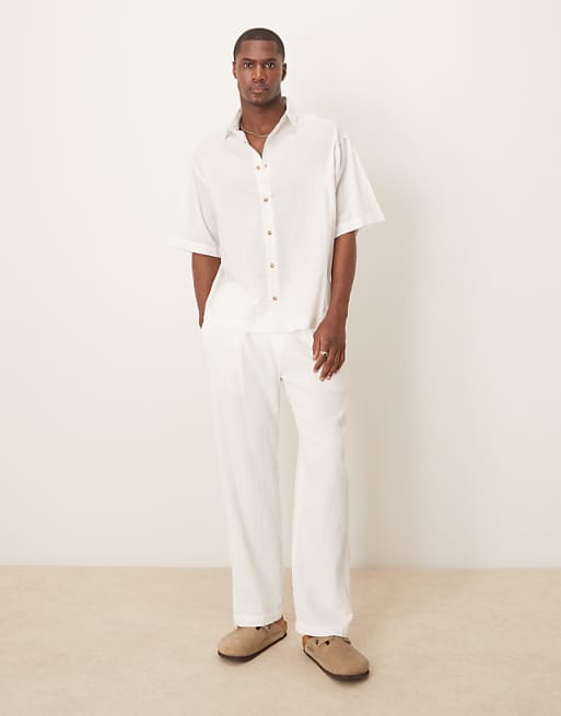 ASOS DESIGN Boxy Oversized Linen Look Shirt In White