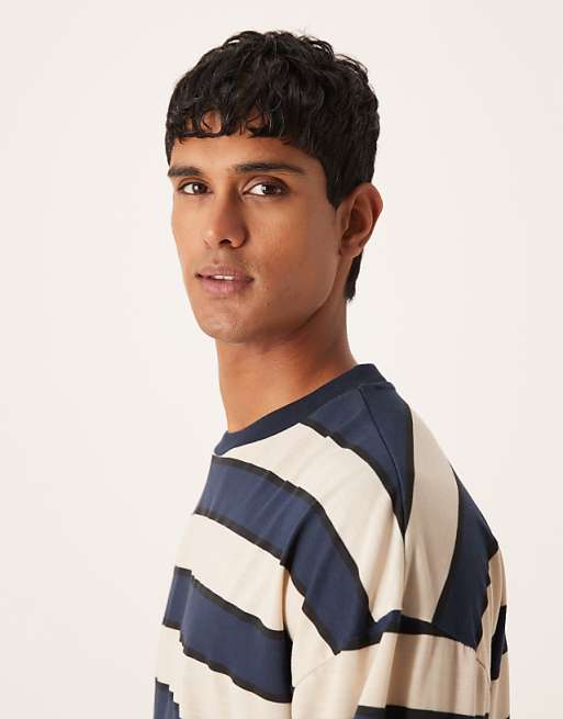ASOS DESIGN Boxy Oversized Long Sleeve T-shirt With Dropped Shoulder In Blue And Brown Stripe