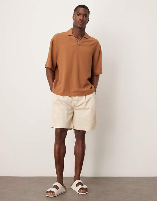 ASOS DESIGN Boxy Oversized Overhead Linen Blend Shirt In Brown