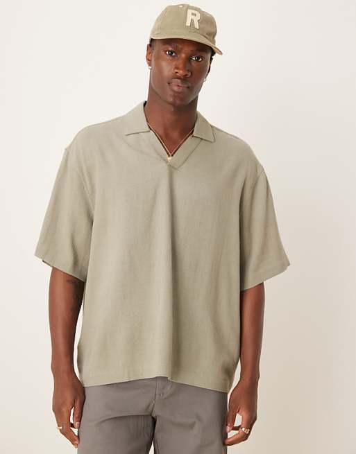 ASOS DESIGN boxy oversized overhead linen blend shirt in khaki