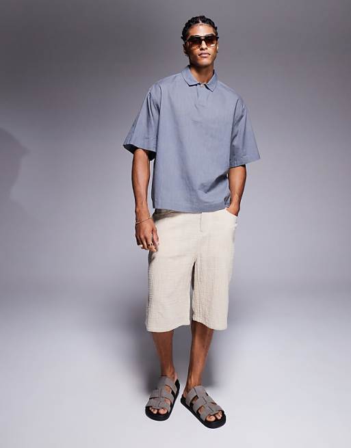 ASOS DESIGN Boxy Oversized Overhead Linen Look Shirt In Grey
