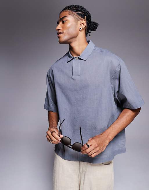 ASOS DESIGN boxy oversized overhead linen look shirt in grey