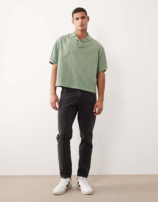 ASOS DESIGN Boxy Oversized Overhead Revere Poplin Shirt In Sage Green