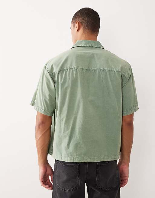 ASOS DESIGN Boxy Oversized Overhead Revere Poplin Shirt In Sage Green