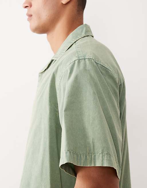 ASOS DESIGN Boxy Oversized Overhead Revere Poplin Shirt In Sage Green
