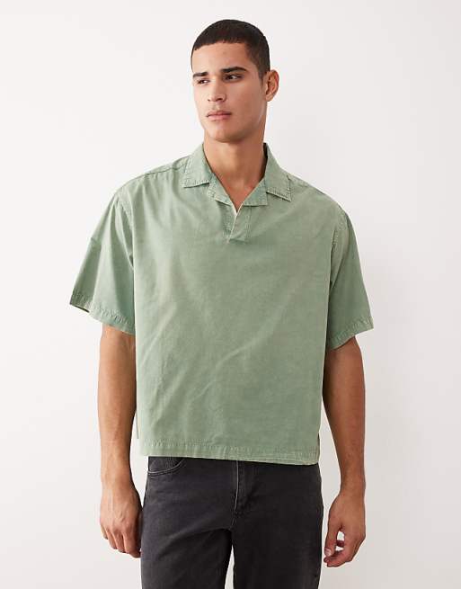 ASOS DESIGN boxy oversized overhead revere poplin shirt in sage green