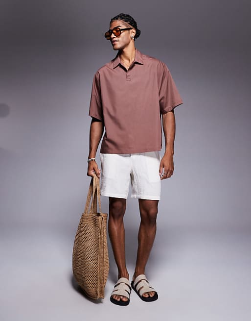 ASOS DESIGN Boxy Oversized Overhead Shirt In Brown