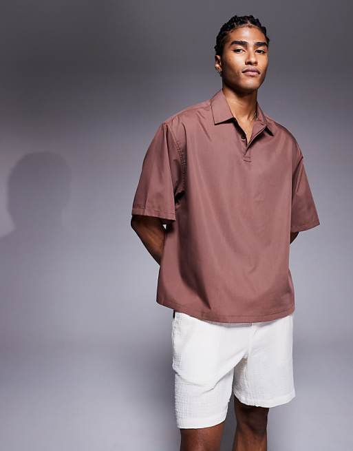 ASOS DESIGN boxy oversized overhead shirt in brown