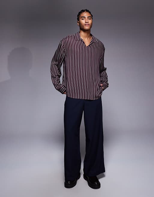 ASOS DESIGN Boxy Oversized Overhead Shirt In Burgundy Stripe