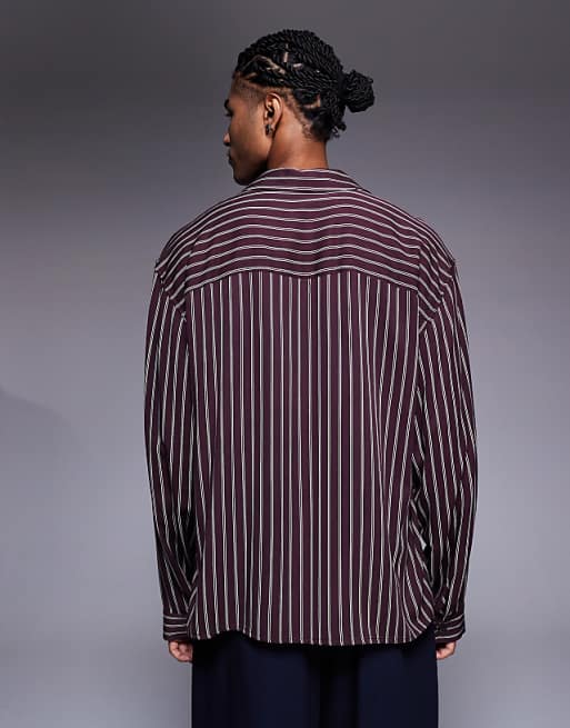 ASOS DESIGN Boxy Oversized Overhead Shirt In Burgundy Stripe