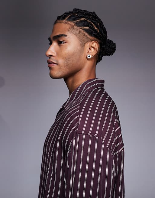 ASOS DESIGN Boxy Oversized Overhead Shirt In Burgundy Stripe