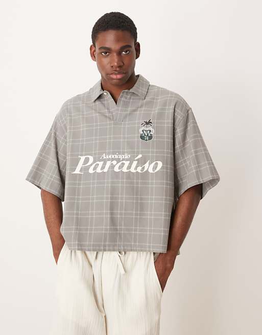 ASOS DESIGN boxy oversized overhead shirt in grey check