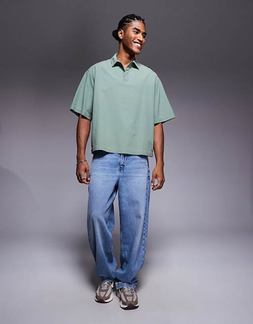 ASOS DESIGN Boxy Oversized Overhead Textured Shirt In Sage Green