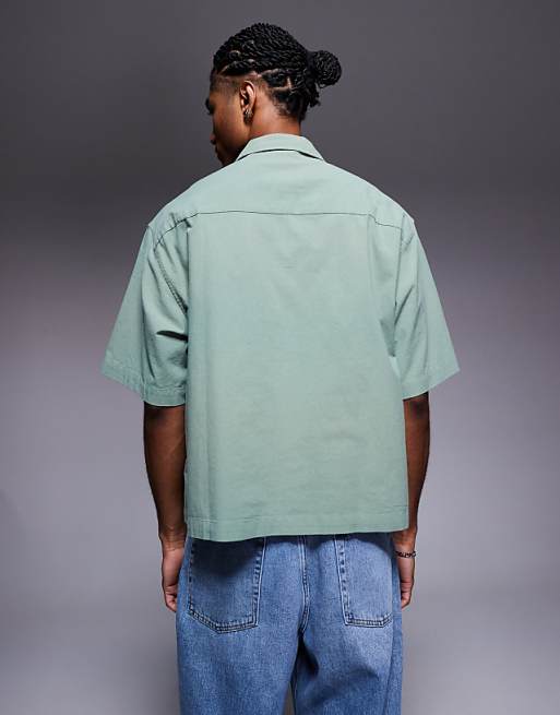 ASOS DESIGN Boxy Oversized Overhead Textured Shirt In Sage Green