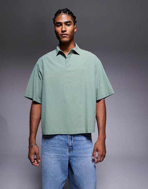 ASOS DESIGN boxy oversized overhead textured shirt in sage green