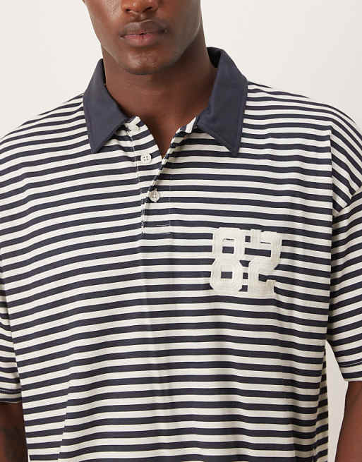 ASOS DESIGN Boxy Oversized Polo In Black And White Stripe