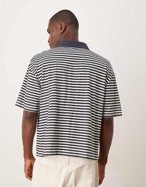 ASOS DESIGN Boxy Oversized Polo In Black And White Stripe