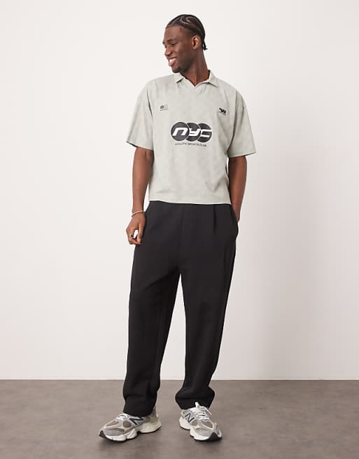 ASOS DESIGN Boxy Oversized Polo With Sports Graphic In Grey