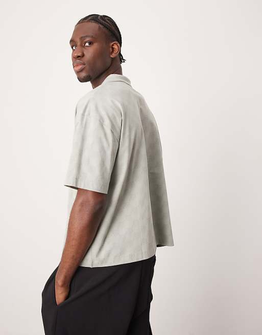 ASOS DESIGN Boxy Oversized Polo With Sports Graphic In Grey