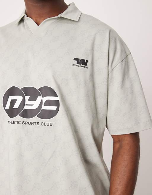 ASOS DESIGN Boxy Oversized Polo With Sports Graphic In Grey