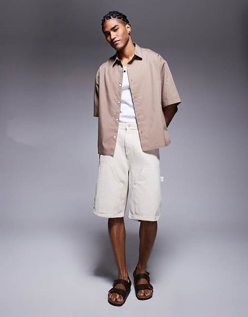 ASOS DESIGN Boxy Oversized Poplin Shirt In Brown