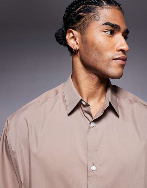 ASOS DESIGN Boxy Oversized Poplin Shirt In Brown