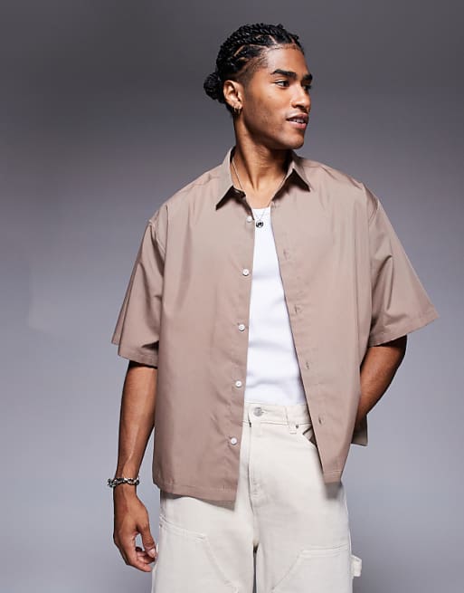 ASOS DESIGN boxy oversized poplin shirt in brown