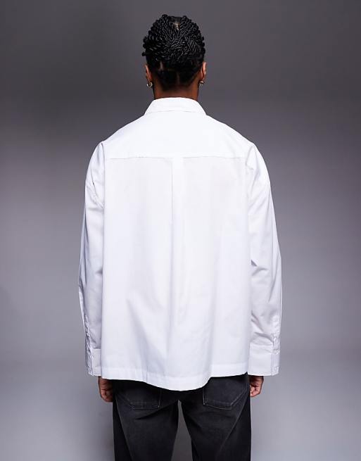 ASOS DESIGN Boxy Oversized Poplin Shirt With Badge Detail In White