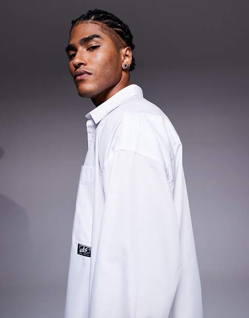 ASOS DESIGN Boxy Oversized Poplin Shirt With Badge Detail In White