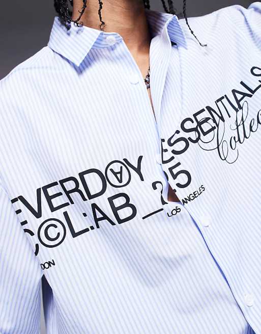 ASOS DESIGN Boxy Oversized Poplin Shirt With Graphic In Navy