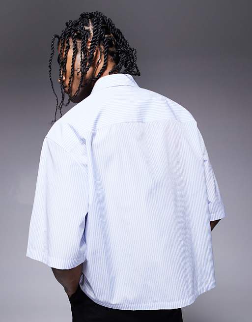 ASOS DESIGN Boxy Oversized Poplin Shirt With Graphic In Navy