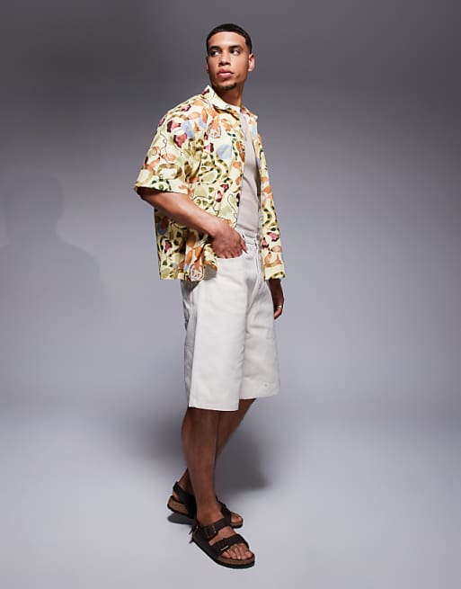 ASOS DESIGN Boxy Oversized Printed Shirt In Neutral