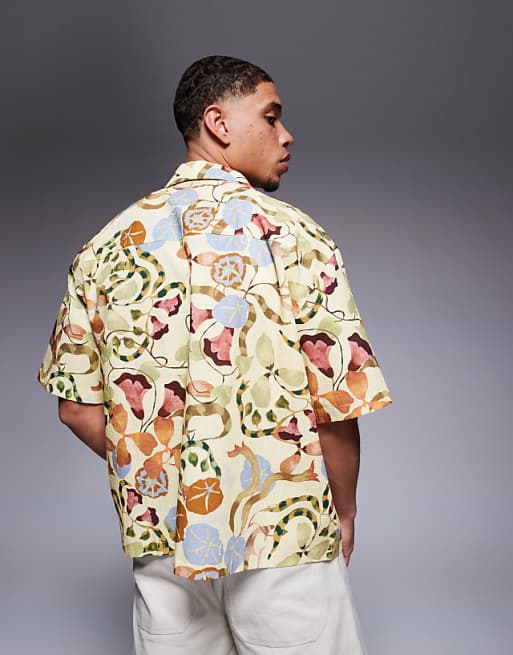 ASOS DESIGN Boxy Oversized Printed Shirt In Neutral