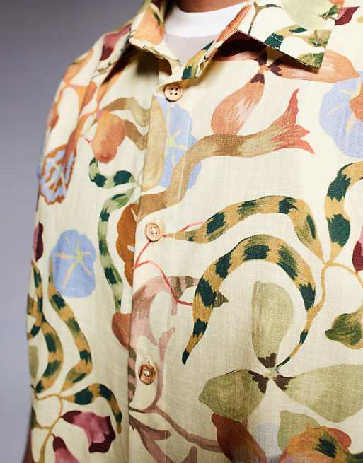 ASOS DESIGN Boxy Oversized Printed Shirt In Neutral