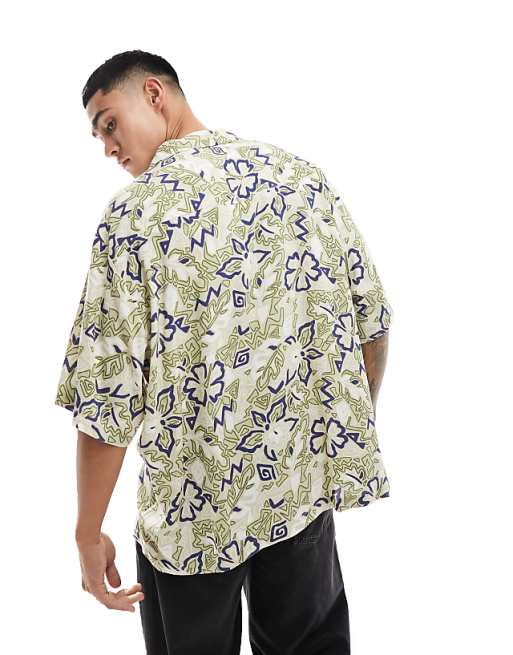 ASOS DESIGN Boxy Oversized Revere Shirt In Vintage Hawaiian Print