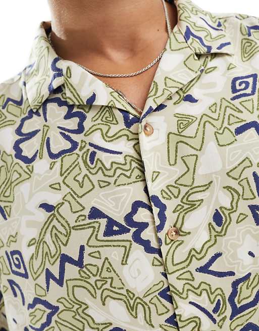 ASOS DESIGN Boxy Oversized Revere Shirt In Vintage Hawaiian Print