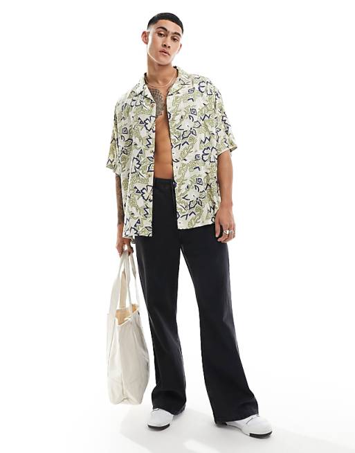 ASOS DESIGN Boxy Oversized Revere Shirt In Vintage Hawaiian Print