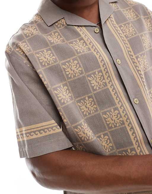 ASOS DESIGN Boxy Oversized Revere Shirt With Print In Brown
